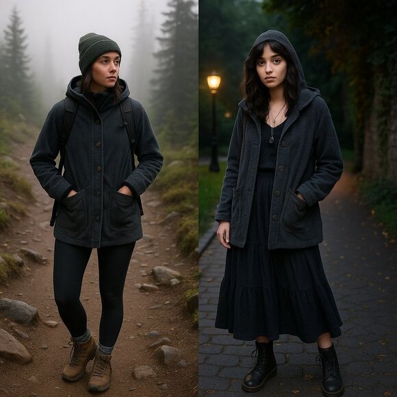 J.Jill Corduroy Hooded Grey Coat L Cozy Minimalist Fall Layering Soft Aesthetic - Picture 1 of 14